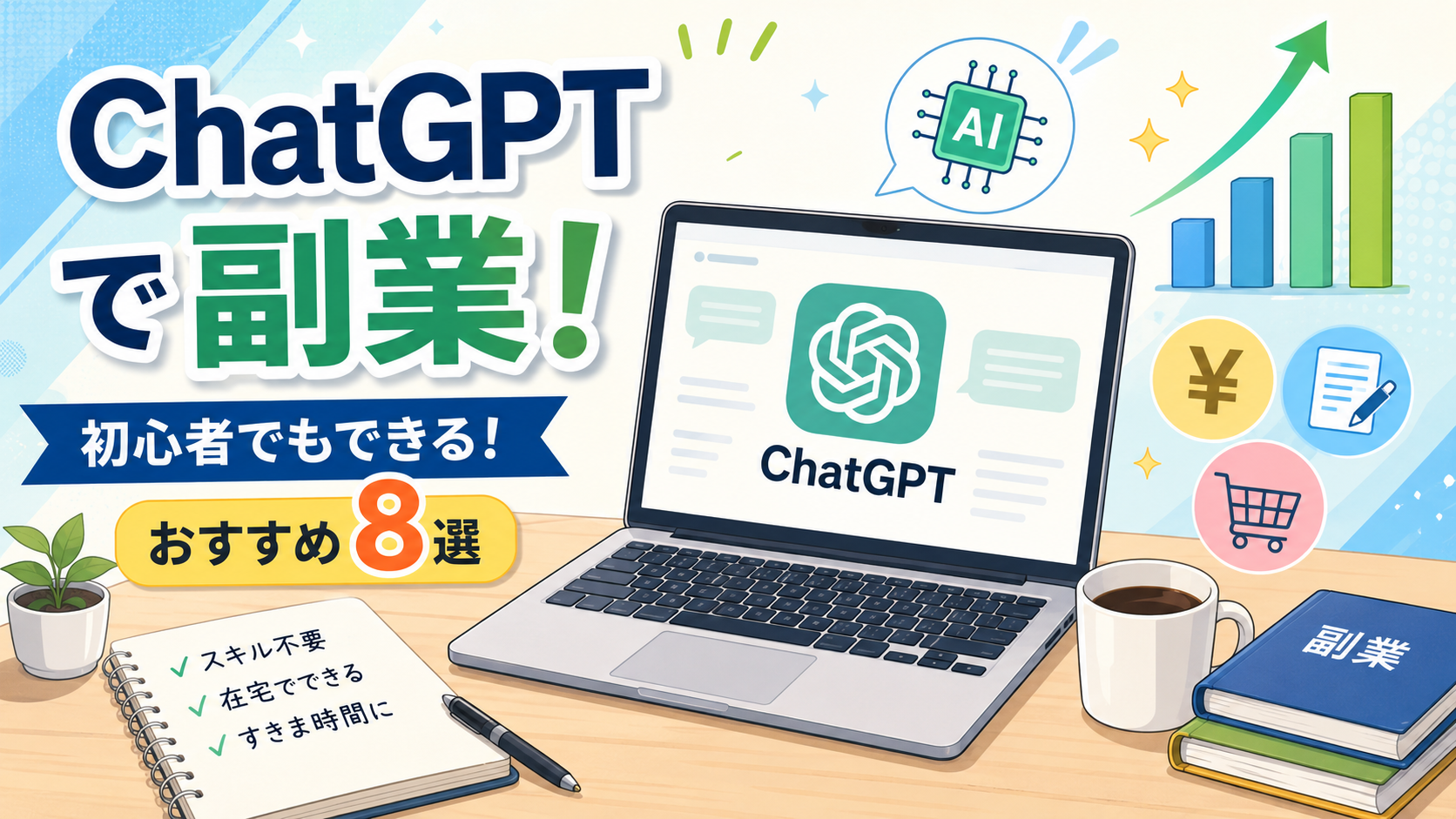 ChatGPT副業おすすめ8選｜初心者でもできる仕事と始め方【2026年版】
