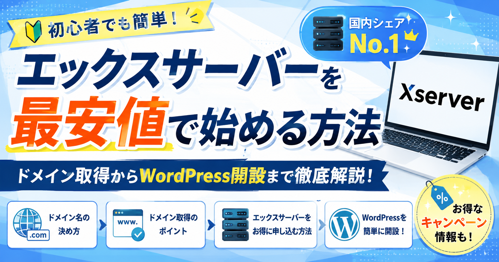 「1-1.ドメイン名の付け方と高性能で人気NO.1のXサーバー（レンタルサーバー）を最安値で申し込む方法を解説！」