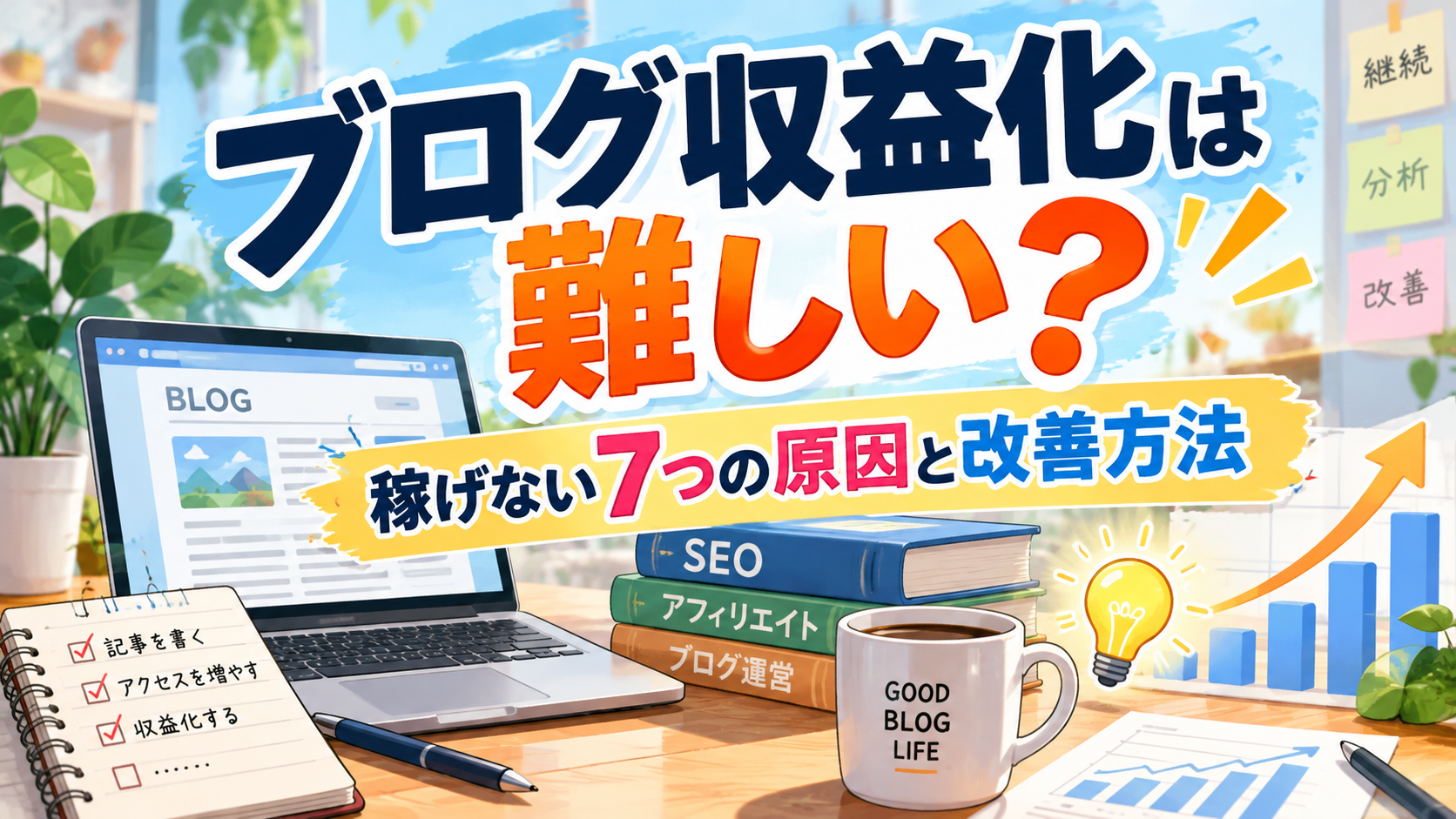 ブログ収益化は難しい？初心者が稼げない7つの原因と改善方法